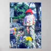 Mönchsstatue Jizo mit Bib und Hut Poster (Vorne)