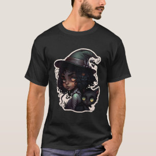 Mond-Anime-Hexe und schwarze Katze ernten T-Shirt