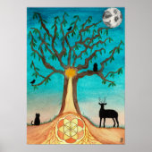 Mond Aquarell Baum Des Lebens Kunst Poster (Vorne)