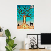 Mond Aquarell Baum Des Lebens Kunst Poster (Heimbüro)