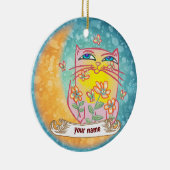 Mond Blumen Katze  Keramik Ornament (Rechts)