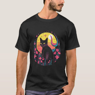 Mond-Blumen-Spirituelle-Katze-Witchy-Süße-Katze-Pa T-Shirt