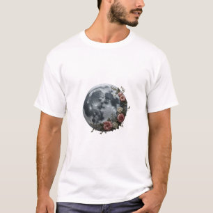 Mond-Celestial-Grafik-T-Shirt mit floralem Muster T-Shirt