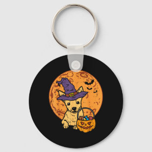 Mond Chihuahua Hexe Kürbislaterne Halloween Schlüsselanhänger