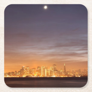 Mond, der über San Francisco an dunstigem Dezembe Rechteckiger Pappuntersetzer