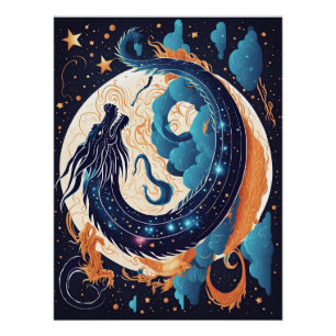 Mond-Drachen-Plakat Poster