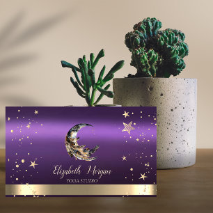 Mond Feder Gold Sterne Schwarz Lila Yoga Studio Visitenkarte