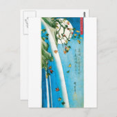 Mond gesehen durch Ahorn-Blätter und Wasserfall Postkarte (Vorne/Hinten)
