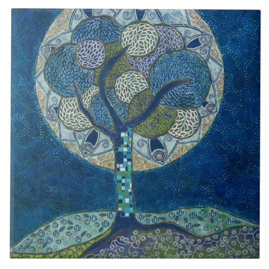 "Mond in der Blüte" (Malerei) Fliese (Vorderseite)