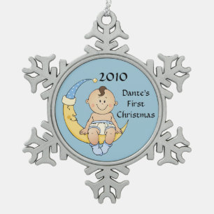 Mond-Jungen-blaues kundengerechtes des Babys Schneeflocken Zinn-Ornament