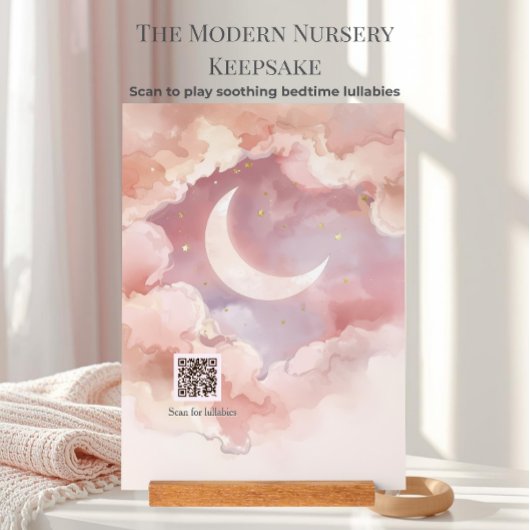 Mond-Kinderzimmer-Dekor Rosa | Scanne zum Abspiele Acrylschild