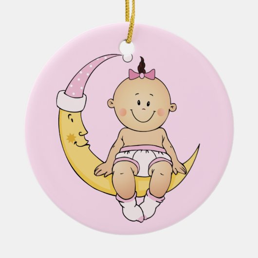 Mond-Mädchen des Babys erstes Keramikornament (Vorne)