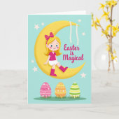 Mond Mädchen Frühling Grußkarte Karte (Gelbe Blume)