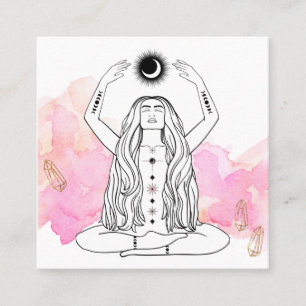 *~* Mond-Meditation Luna-Göttin Schwarz Gold Quadratische Visitenkarte