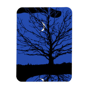 Mond mit Baum, Kobalt Blau, Schwarz und Weiß Magnet
