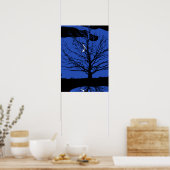 Mond mit Baum, Kobalt Blau, Schwarz und Weiß Poster (Küche)