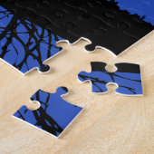 Mond mit Baum, Kobalt Blau, Schwarz und Weiß Puzzle (Seite)