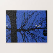 Mond mit Baum, Kobalt Blau, Schwarz und Weiß Puzzle (Horizontal)