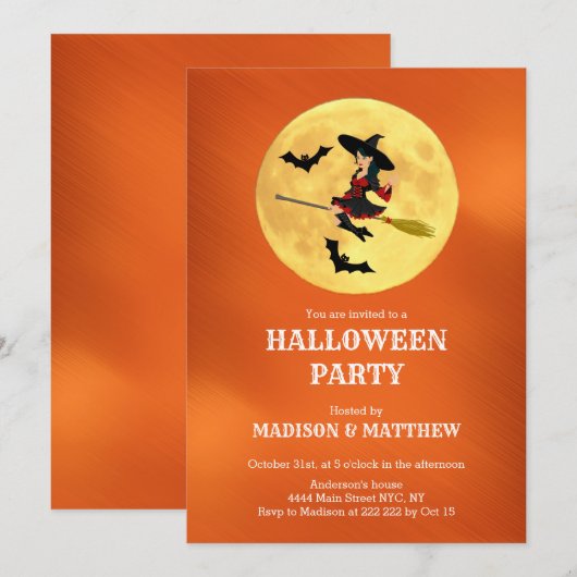 Mond mit Einladung von Hexen und Fledermäusen (Vorne/Hinten)