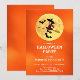 Mond mit Einladung von Hexen und Fledermäusen