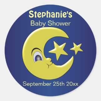 Mond mit Sternen Babydusche Runder Aufkleber