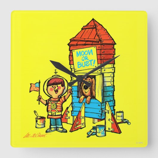 Mond oder Fehlschlag! Quadratische Wanduhr (Vorderseite)