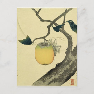 Mond, Persimmon und Grasshopper, 1807 Postkarte
