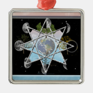 Mond-Phase, Jahreszeiten Octagram Silbernes Ornament