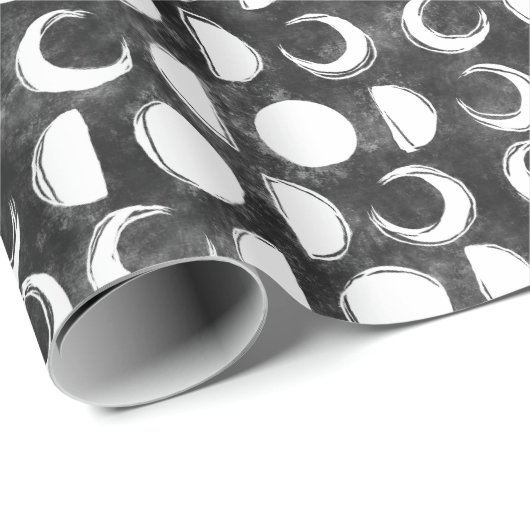Mond Phase Schwarz-Weiß-Himmel Geschenkpapier (Rolleneckpunkt)