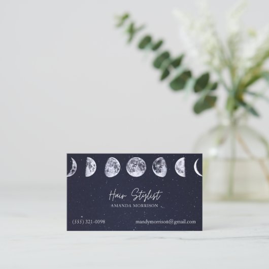 Mond Phases Celestial Hair Stylist Business Cards Visitenkarte (Stehend Vorderseite)