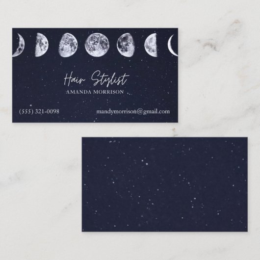 Mond Phases Celestial Hair Stylist Business Cards Visitenkarte (Vorne/Hinten)