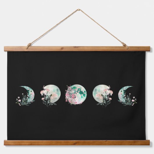 Mond Phases Wood Topped Wall Tapestry Wandteppich Mit Holzrahmen (Vorne)