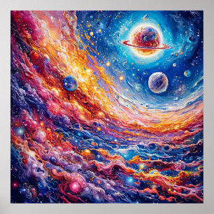 Mond Planeten Galaxie Poster