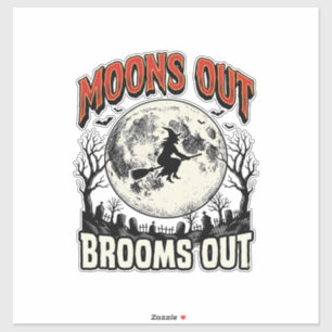 Mond raus Besen raus Vintage-Halloween-Hexen-Desig Aufkleber