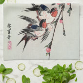 Mond-, Schwalben-und Pfirsich-Blüten-Geschirrtuch Geschirrtuch (Gefaltet)