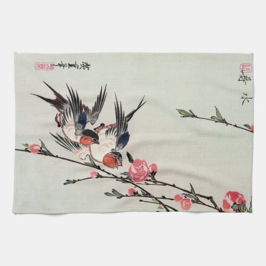 Mond-, Schwalben-und Pfirsich-Blüten-Geschirrtuch Geschirrtuch (Horizontal)