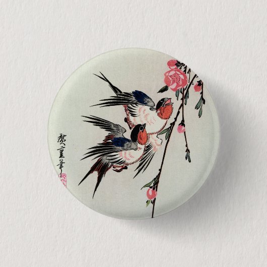 Mond-, Schwalben-und Pfirsich-Blüten-Knopf Button (Vorderseite)