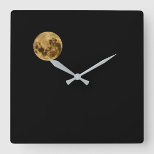 Mond, schwarze Acryl-Wanduhr mit Himmel Quadratische Wanduhr