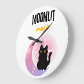 Mond & schwarze Katze Große Wanduhr (Winkel)