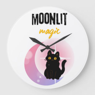 Mond & schwarze Katze Große Wanduhr