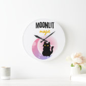 Mond & schwarze Katze Große Wanduhr (Zuhause)