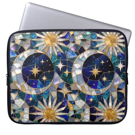 Mond Sonne Laptop Hülle Buntglas Case (Vorderseite)