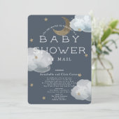 Mond, Stars & Clouds Navy Baby Dusche by Mail Einladung (Stehend Vorderseite)
