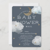Mond, Stars & Clouds Navy Baby Dusche by Mail Einladung (Vorderseite)