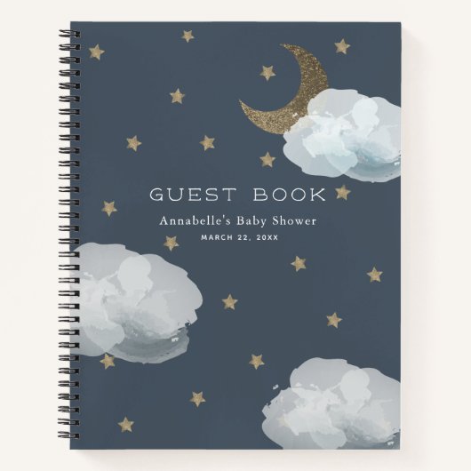 Mond, Stars & Clouds Navy Baby Showbook Notizblock (Vorderseite)