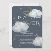 Mond, Stars & Clouds Navy Baby Shower Einladung (Vorderseite)