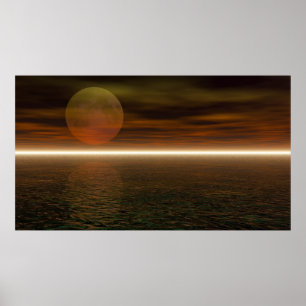 Mond-steigender Aquarium-Hintergrund Poster
