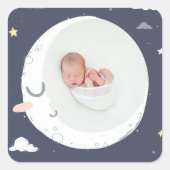 Mond, Stern und niedliches Foto Quadratischer Aufkleber (Vorderseite)