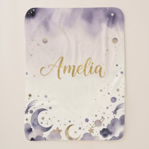 Mond Sterne Kinderbettdecke mit individuellem Name Sherpadecke