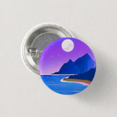 Mond, Sterne Meer und Berge in Violet und Blau Button (Vorne & Hinten)